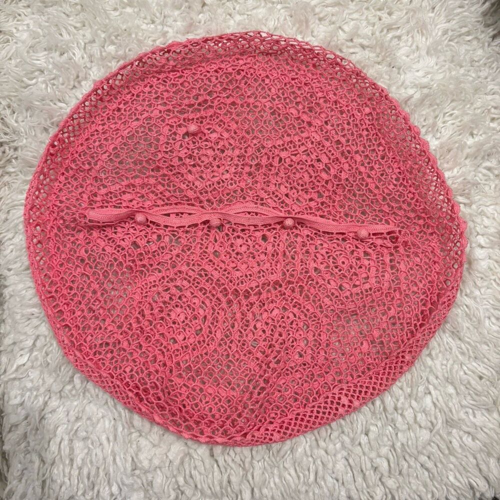 4 VINTAGE Lot Pillowcases Pink Round Crochet Battenburg Lace Square Patchwork - Picture 4 of 11